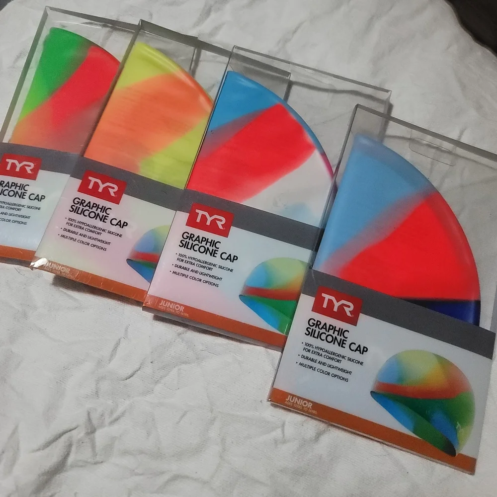 TYR Assorted Graphic Swim Cap Junior Hypoallergenic Silicone